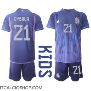Argentina Paulo Dybala #21 Seconda Maglia Bambino Mondiali 2022 Manica Corta (+ Pantaloni corti)
